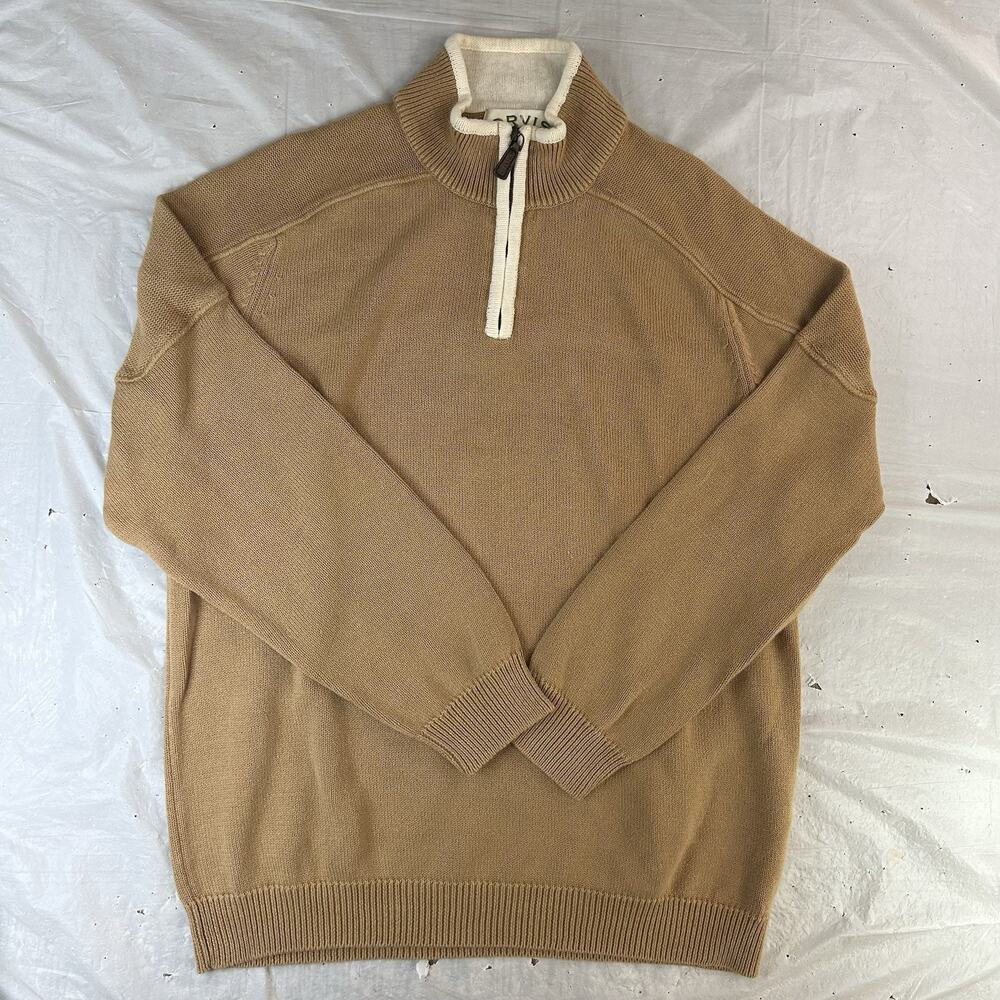 Orvis Brown 1/4 Zip Pullover Sweatshirt Men's Large Knit Outdoors